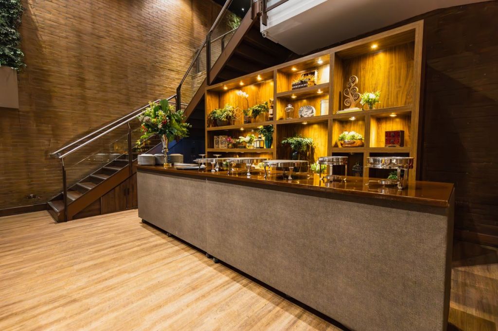 Modern luxury bar interior with warm lighting and refined design.