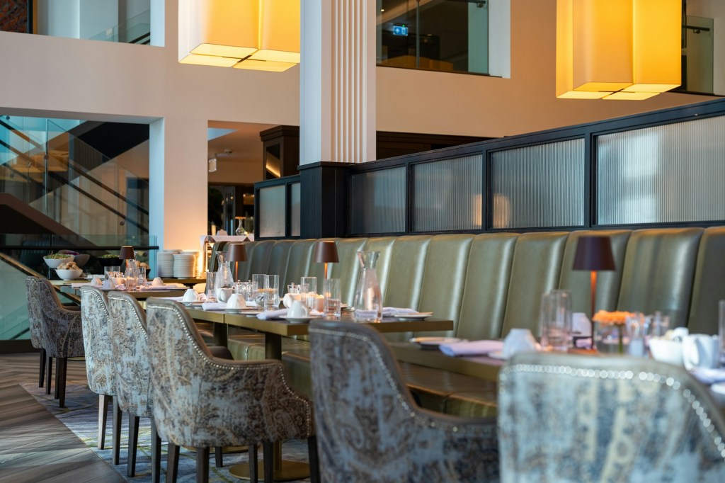 Elegant restaurant interior with set tables